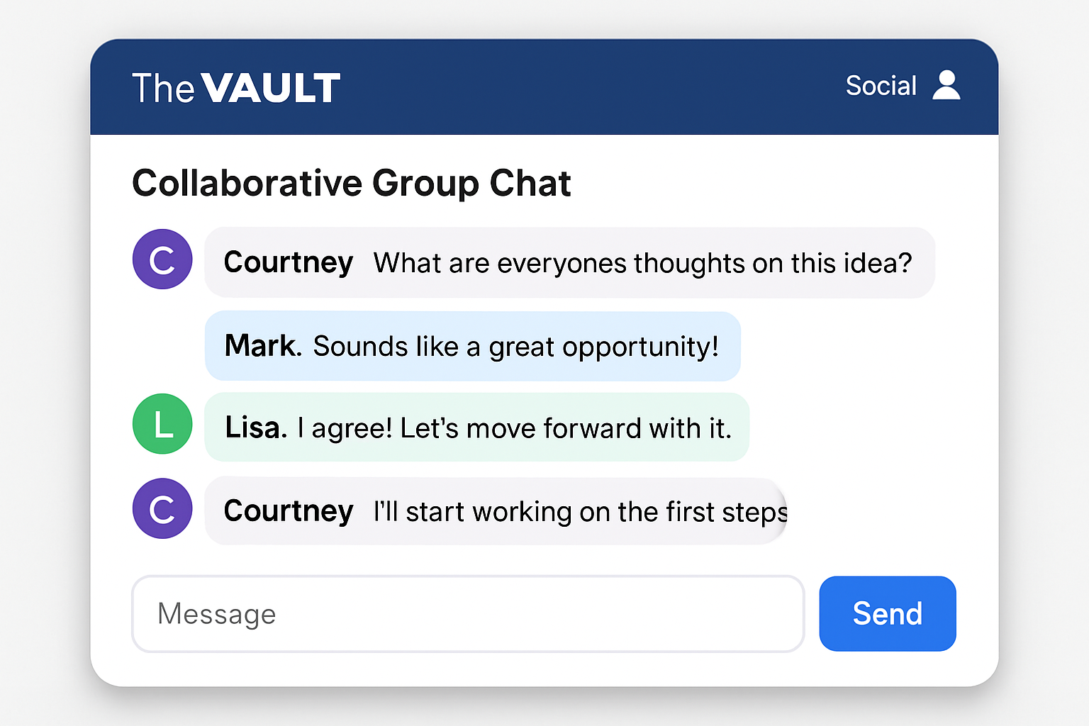 Collaborative group chat within The Vault Social platform